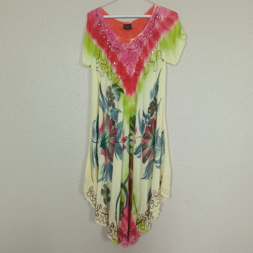 California Breeze colorful translucent‎ tunic dress with sequins free size /M